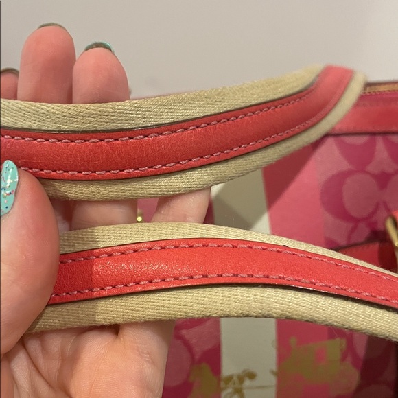 Coach Signature Heritage Stripe Coated Canvas and Leather Satchel Pink - Picture 11 of 16